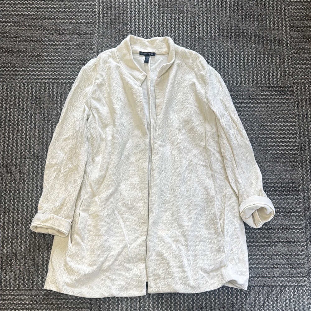 Eileen Fisher Cream Cotton Open Front Blazer, size S